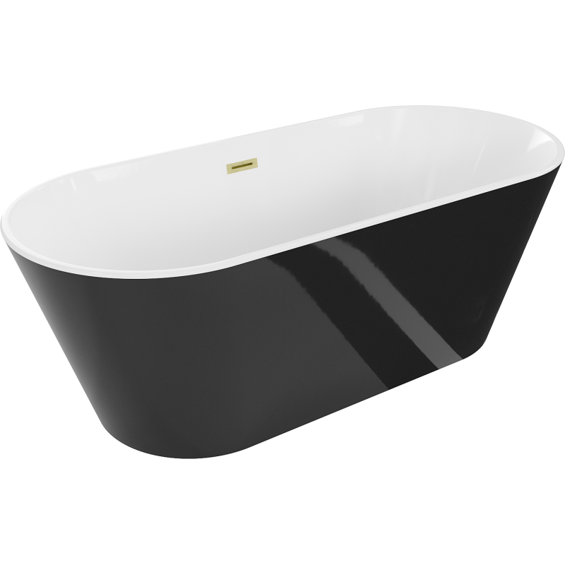 Mexen Flavia volně stojící vana 160 x 75 cm, bílá/černá, přeliv zlatý kartáčovaný - 54031608075-55