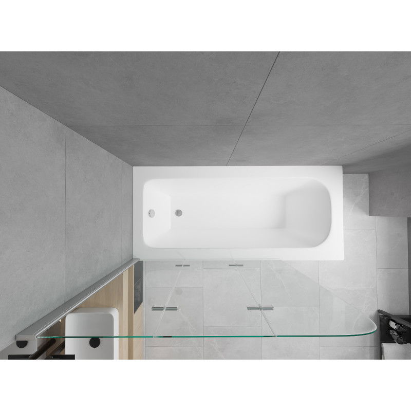 Mexen Vega obdélníková vana 160 x 70 cm s krytem a tříkřídlou zástěnou 120 cm, transparentní, chrom - 550116070X9012030100