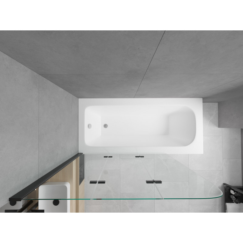 Mexen Vega obdélníková vana 160 x 70 cm s obložením a tříkřídlou zástěnou 120 cm, transparentní, černá