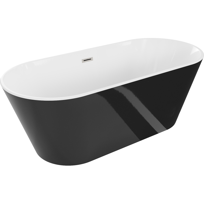 Mexen Flavia volně stojící vana 170 x 75 cm, bílá/černá, přepad kartáčovaný nikl - 54031708075-97