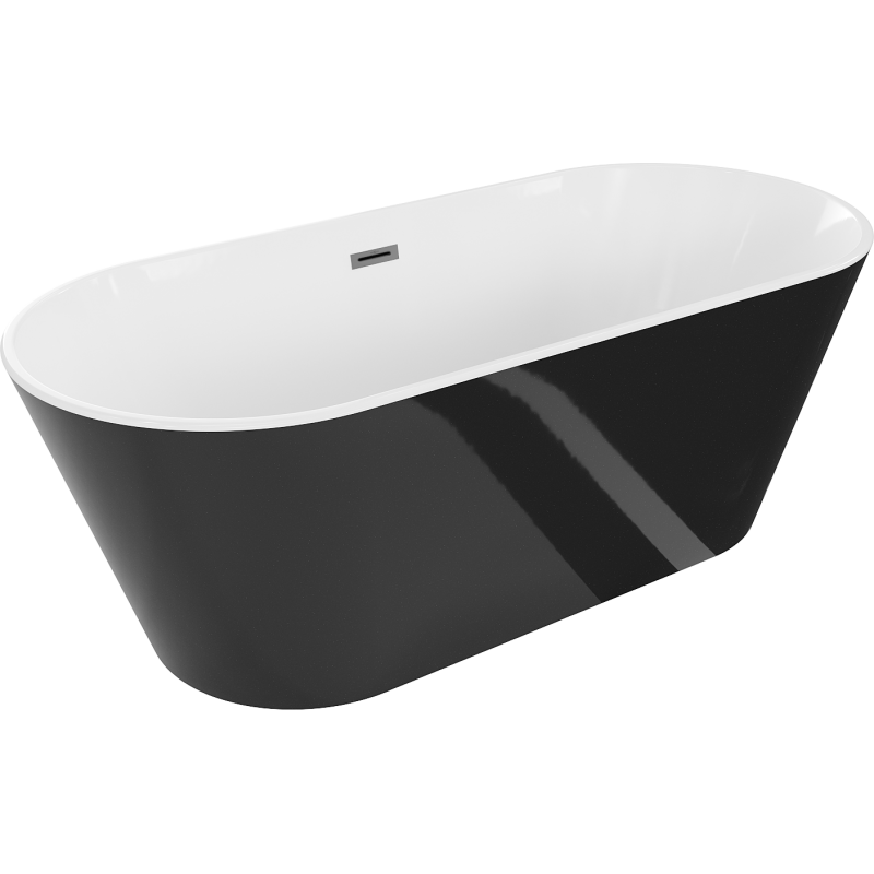 Mexen Flavia samostatně stojící vana 170 x 75 cm, bílá/černá, přepad gun metal - 54031708075-95
