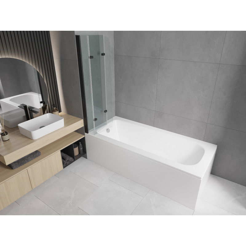 Mexen Vega obdélníková vana 160 x 70 cm s krytem a 3dílnou zástěnou 120 cm, transparentní, černá - 550116070X9012037000