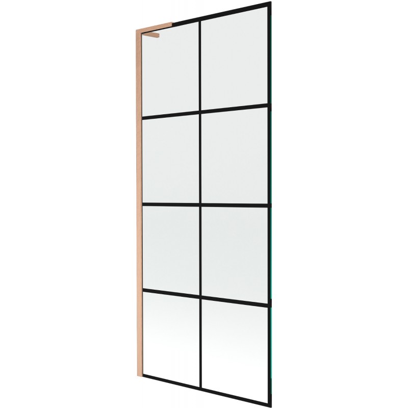 Mexen Next L vanová zástěna jednokřídlá 80 x 150 cm, černá mřížka, kartáčovaná měď - 895-080-000-03-77-65