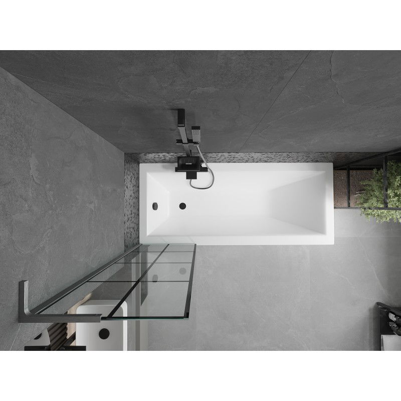 Mexen Next L paravan na vanu 1-křídlový 50 x 150 cm, černá mřížka, kartáčovaný kovový šedý - 895-050-000-03-77-66