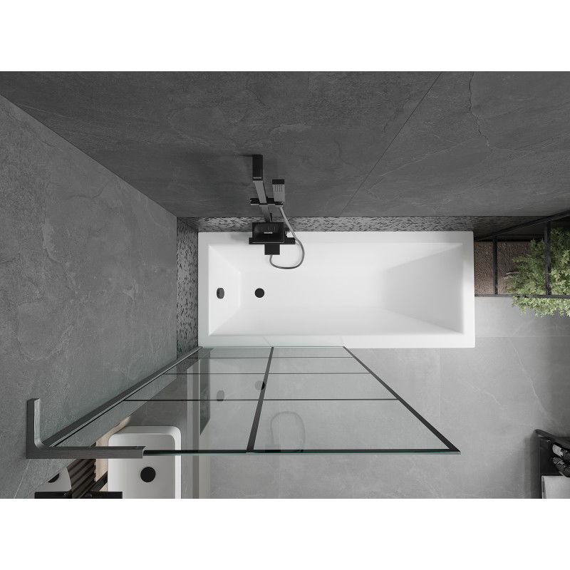 Mexen Next L vanová zástěna 1-křídlová 90 x 150 cm, černá mřížka, kartáčovaný gun gray - 895-090-000-03-77-66