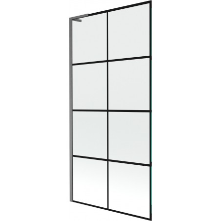 Mexen Next L vanová zástěna 1-křídlová 90 x 150 cm, černá mřížka, kartáčovaný gun gray - 895-090-000-03-77-66