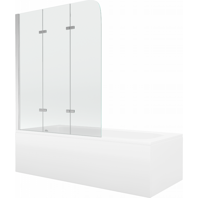Mexen Vega obdélníková vana 170 x 70 cm s krytem a 3dílnou zástěnou 120 cm, transparentní, chrom - 550117070X9012030100