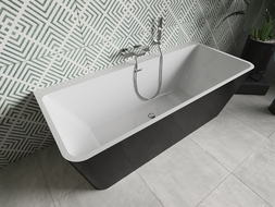 Mexen Volta volně stojící nástěnná vana 150 x 75 cm, bílá/černá, přepad chrom - 51131507575-01