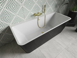 Mexen Volta volně stojící stěnová vana 170 x 75 cm, bílá/černá, zlatý přepad - 51131707575-50