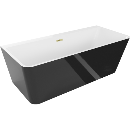 Mexen Volta volně stojící akrylová vana přisazená 150 x 75 cm, bílá/černá, přepad zlatý kartáčovaný - 51131507575-55