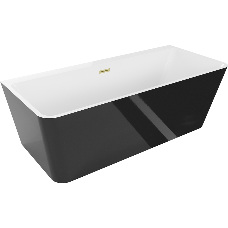 Mexen Volta volně stojící vana u stěny 170 x 75 cm, bílá/černá, přepad zlatý kartáčovaný - 51131707575-55
