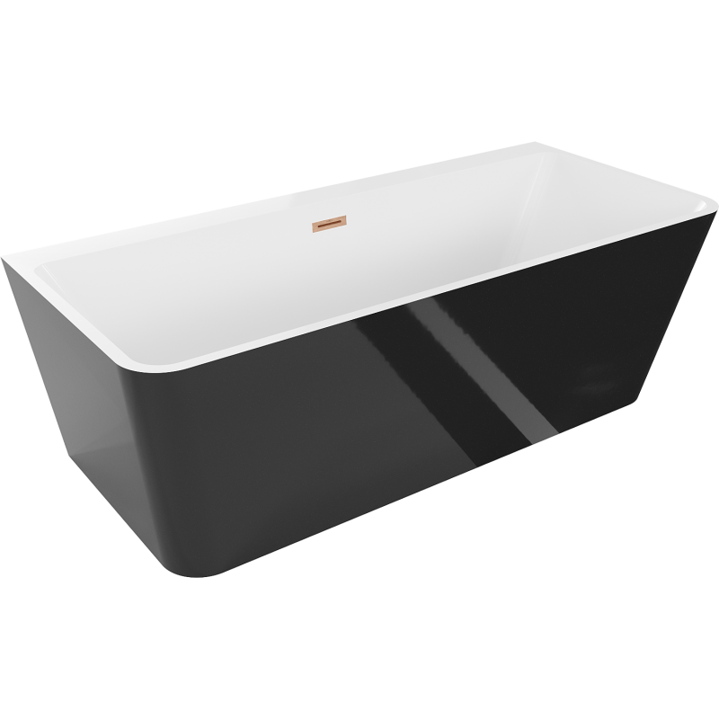 Mexen Volta volně stojící nástěnná vana 170 x 75 cm, bílá/černá, přepad kartáčovaná měď - 51131707575-65