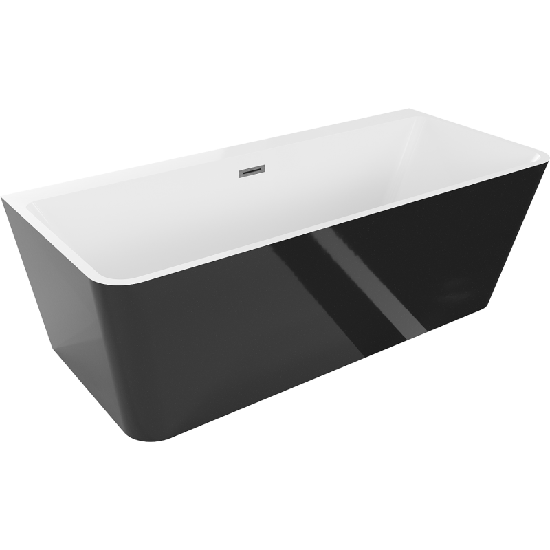 Mexen Volta volně stojící vanová nástěnná 150 x 75 cm, bílá/černá, přepad gun gray kartáčovaný - 51131507575-66