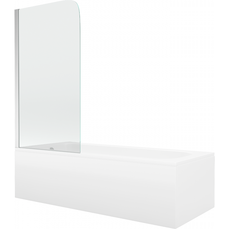 Mexen Vega obdélníková vana 180 x 80 cm s krytem a jednokřídlou zástěnou 75 cm, transparentní, chrom