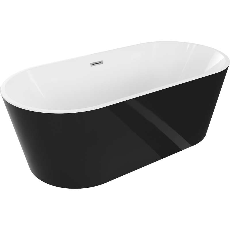 Mexen Luna volně stojící vana 150 x 75 cm, bílá/černá, chromový přepad - 52031507575-01