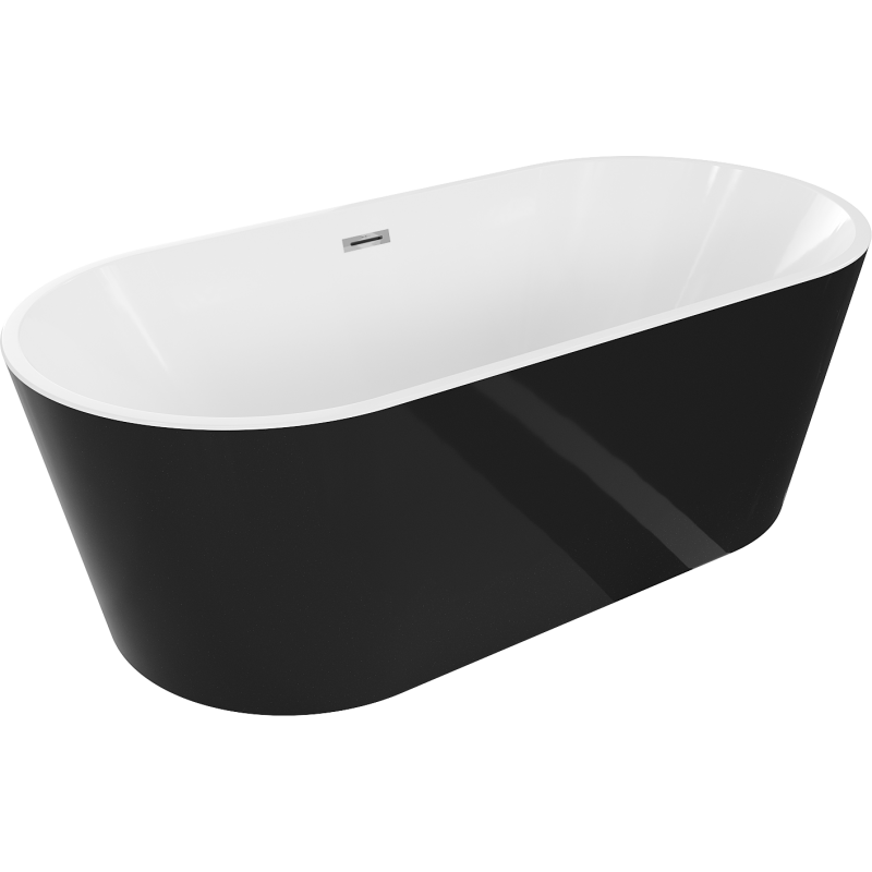 Mexen Luna volně stojící vana 160 x 75 cm, bílá/černá, přepad chrom - 52031607575-01