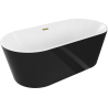 Mexen Luna volně stojící vana 150 x 75 cm, bílá/černá, přeliv zlatý - 52031507575-50