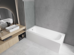 Mexen Vega obdélníková vana 150 x 70 cm s krytem a jednokřídlou zástěnou 75 cm, průhledná, chrom - 550115070X9007510100