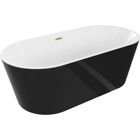 Mexen Luna volně stojící vana 160 x 75 cm, bílá/černá, přepad zlatý kartáčovaný - 52031607575-55