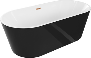 Mexen Luna volně stojící vana 160 x 75 cm, bílá/černá, přepad kartáčovaná měď - 52031607575-65