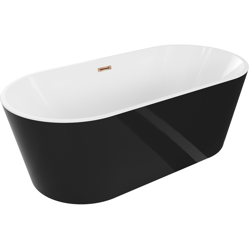 Mexen Luna volně stojící vana 180 x 80 cm, bílá/černá, přepad růžové zlato - 52031808075-60