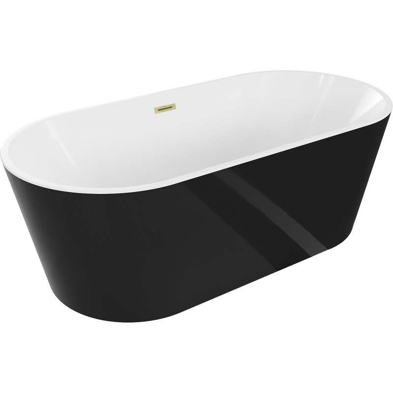 Mexen Luna volně stojící vana 180 x 80 cm, bílá/černá, přepad zlatý kartáčovaný - 52031808075-55