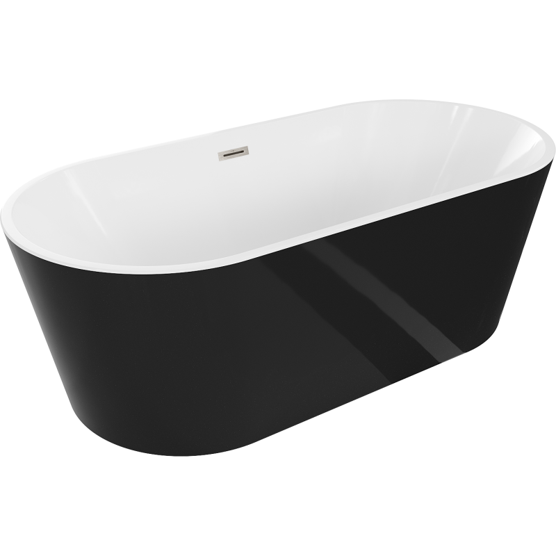 Mexen Luna volně stojící vana 180 x 80 cm, bílá/černá, přepad kartáčovaný nikl - 52031808075-97