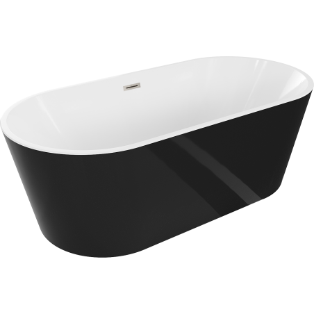 Mexen Luna volně stojící vana 180 x 80 cm, bílá/černá, přepad kartáčovaný nikl - 52031808075-97