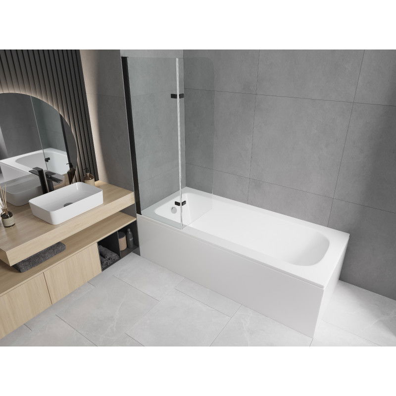 Mexen Vega obdélníková vana 180 x 80 cm s obložením a dvoukřídlým paravanem 100 cm, transparentní, černý - 550118080X9010027000