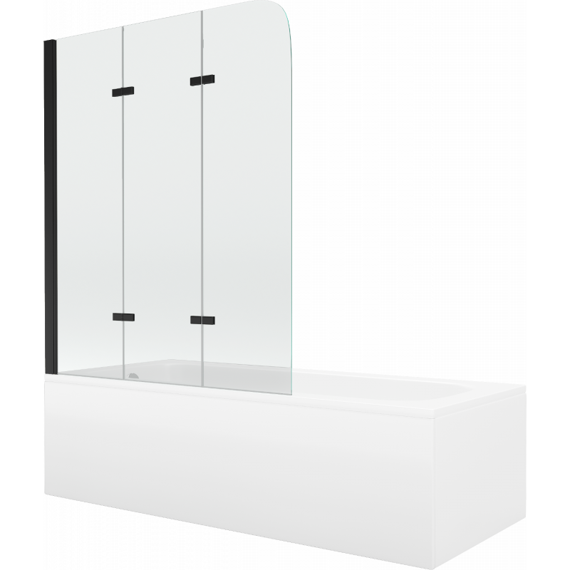 Mexen Vega obdélníková vana 180 x 80 cm s krytem a 3-křídlovou zástěnou 120 cm, transparentní, černá