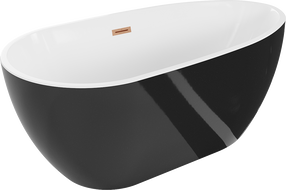 Mexen Eos volně stojící vana 150 x 75 cm, bílá/černá, přepad kartáčovaná měď - 52471507575-65