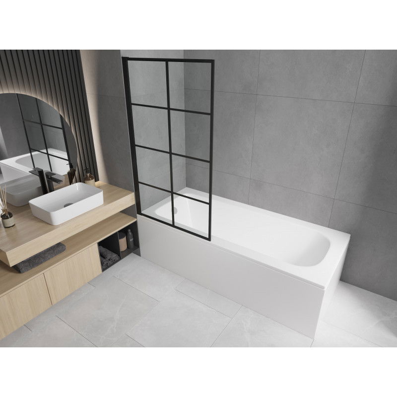 Mexen Vega obdélníková vana 180 x 80 cm s krytem a jednokřídlou zástěnou 80 cm, černý vzor - 550118080X9308017077