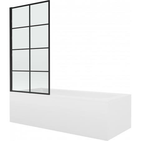 Mexen Vega obdélníková vana 180 x 80 cm s krytem a jednokřídlou zástěnou 80 cm, černý vzor - 550118080X9308017077