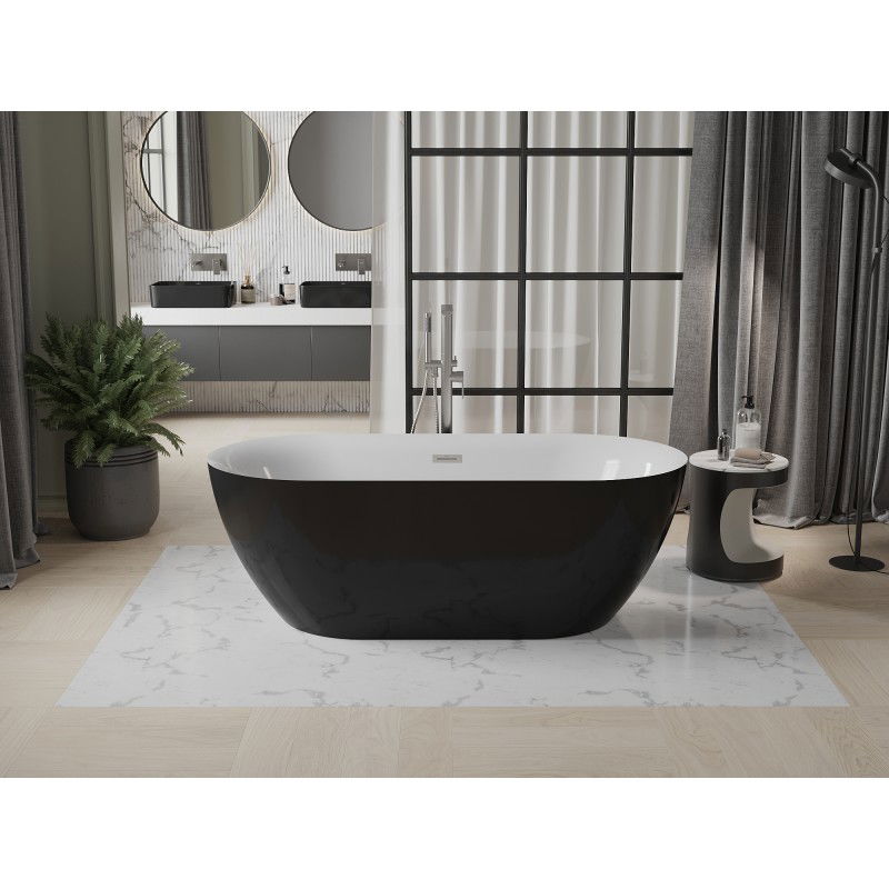 Mexen Roxy volně stojící vana 170 x 80 cm, bílá/černá, přepad kartáčovaný nikl - 51201708075-97