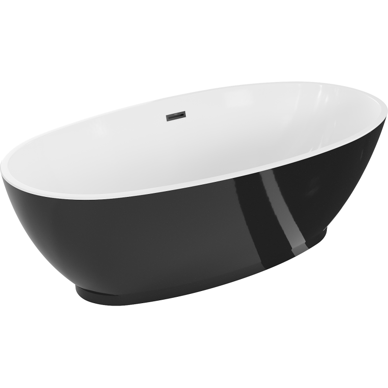 Mexen Bilbao volně stojící vana 180 x 90 cm, bílá/černá, černý přepad - 51311809075-70
