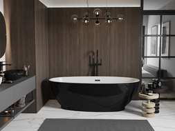Mexen Bilbao volně stojící vana 180 x 90 cm, bílá/černá, černý přepad - 51311809075-70