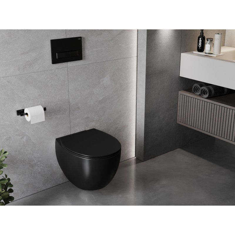 Mexen Egg WC mísa Rimless s pomalu klesající deskou slim, duroplast, černá mat - 30245070