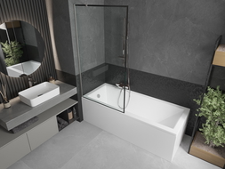 Mexen Next vanová zástěna 1-křídlová 90 x 150 cm, černý rám, kartáčovaný nikl - 895-090-000-00-70-97