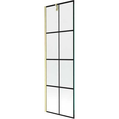Mexen Next vanová zástěna jednokřídlá 60 x 150 cm, černá mřížka, zlatý kartáčovaný - 895-060-000-00-77-55