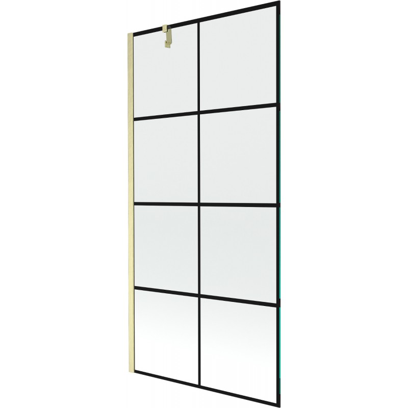 Mexen Next sprchová zástěna 1-dílná 90 x 150 cm, černá mřížka, zlatý kartáčovaný - 895-090-000-00-77-55
