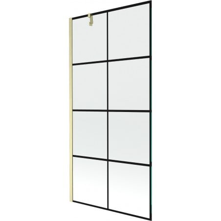 Mexen Next sprchová zástěna 1-dílná 90 x 150 cm, černá mřížka, zlatý kartáčovaný - 895-090-000-00-77-55