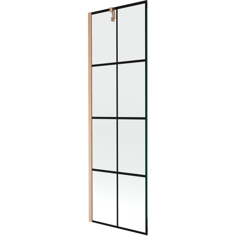 Mexen Next jednokřídlé vanové zástěny 60 x 150 cm, černá mřížka, kartáčovaná měď - 895-060-000-00-77-65