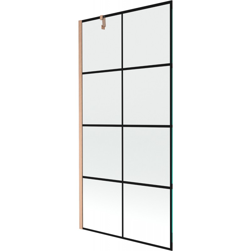 Mexen Next sprchová zástěna jednokřídlá 90 x 150 cm, černá mřížka, kartáčovaná měď - 895-090-000-00-77-65
