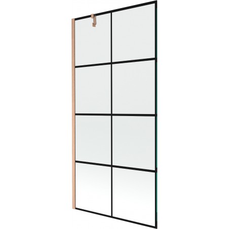 Mexen Next sprchová zástěna jednokřídlá 90 x 150 cm, černá mřížka, kartáčovaná měď - 895-090-000-00-77-65