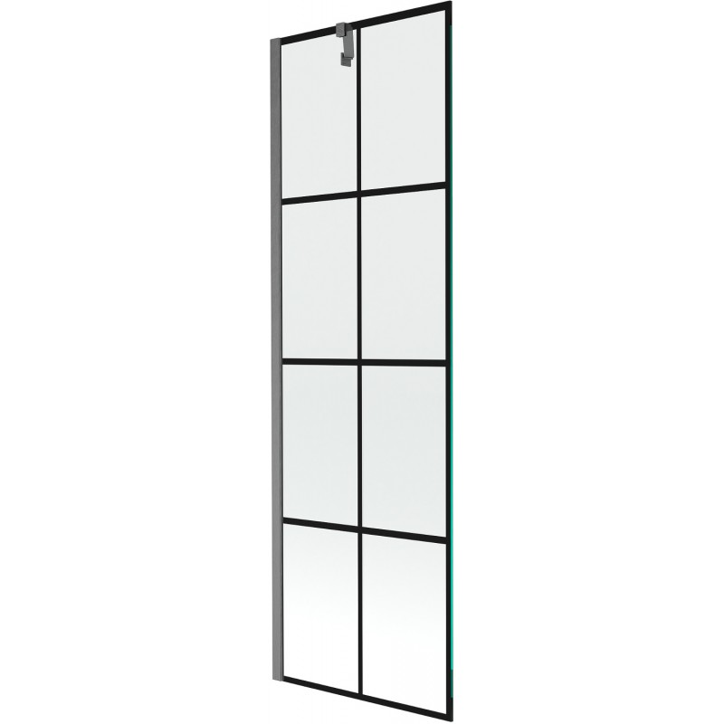 Mexen Next vanová zástěna 1-křídlová 60 x 150 cm, černá mřížka, kartáčovaná šedá gun - 895-060-000-00-77-66