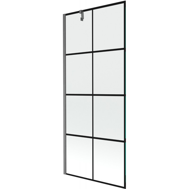 Mexen Next vanová zástěna 1-křídlová 80 x 150 cm, černá mřížka, kartáčovaná gun gray - 895-080-000-00-77-66