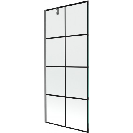 Mexen Next vanová zástěna 1-křídlová 80 x 150 cm, černá mřížka, kartáčovaná gun gray - 895-080-000-00-77-66