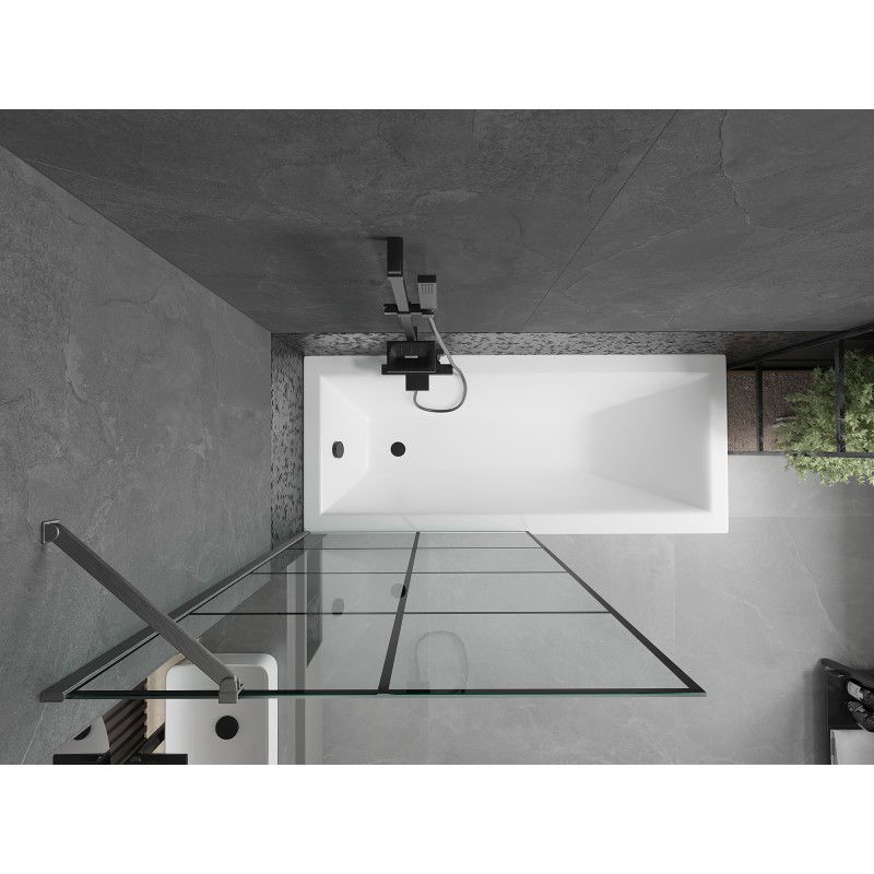 Mexen Next vanová zástěna 1-křídlová 90 x 150 cm, černá mřížka, kartáčovaná gun gray - 895-090-000-00-77-66