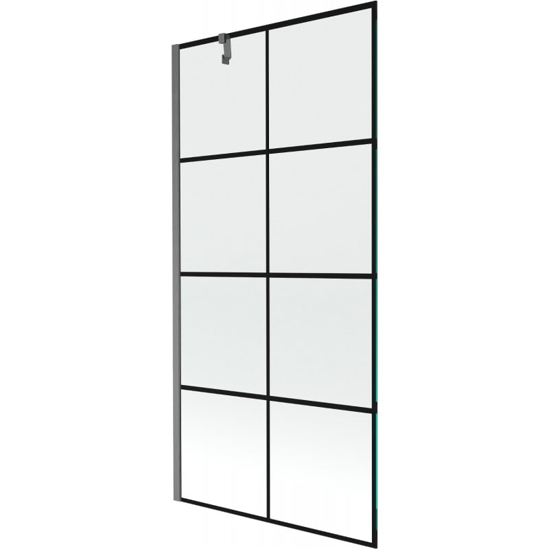 Mexen Next vanová zástěna 1-křídlová 90 x 150 cm, černá mřížka, kartáčovaná gun gray - 895-090-000-00-77-66