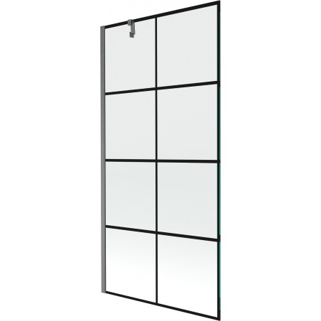 Mexen Next vanová zástěna 1-křídlová 90 x 150 cm, černá mřížka, kartáčovaná gun gray - 895-090-000-00-77-66